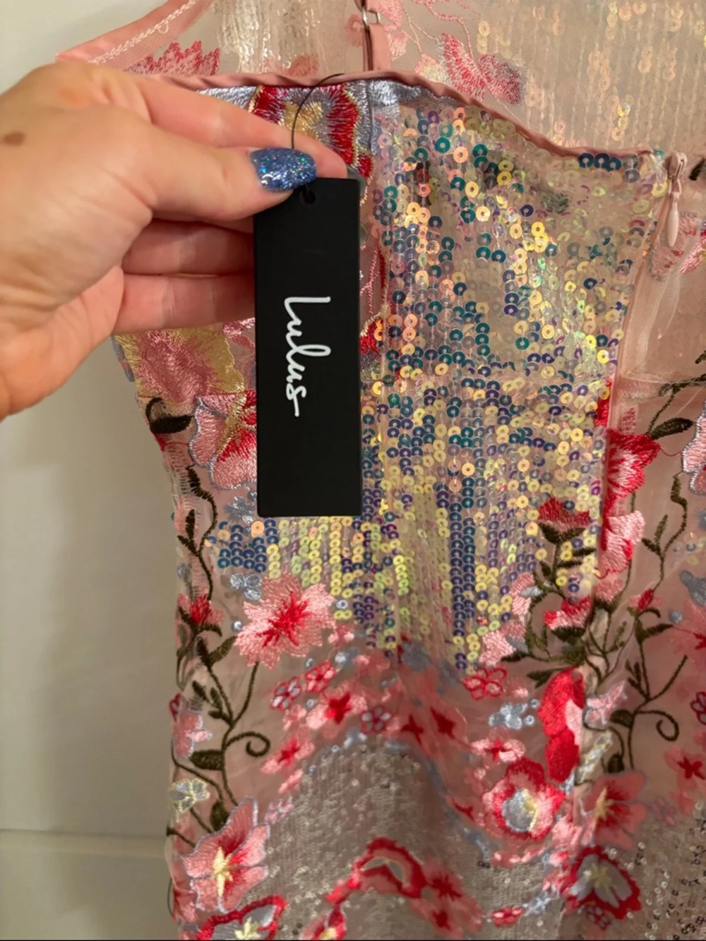 Lulu's Pink Sequin Floral Midi Slip Dress - Picture 3 of 6